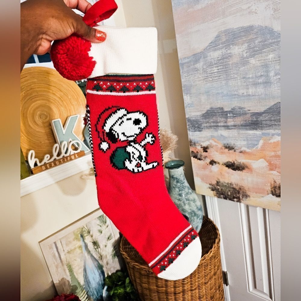 VTG Snoopy 1958 Embassador Hallmark Peanut Charlie Brown Knitted Stocking .